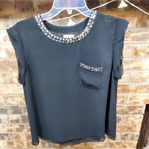 HOLLY Bracken Rhinestone‎ jewel encrusted cap sleeve top shirt size small